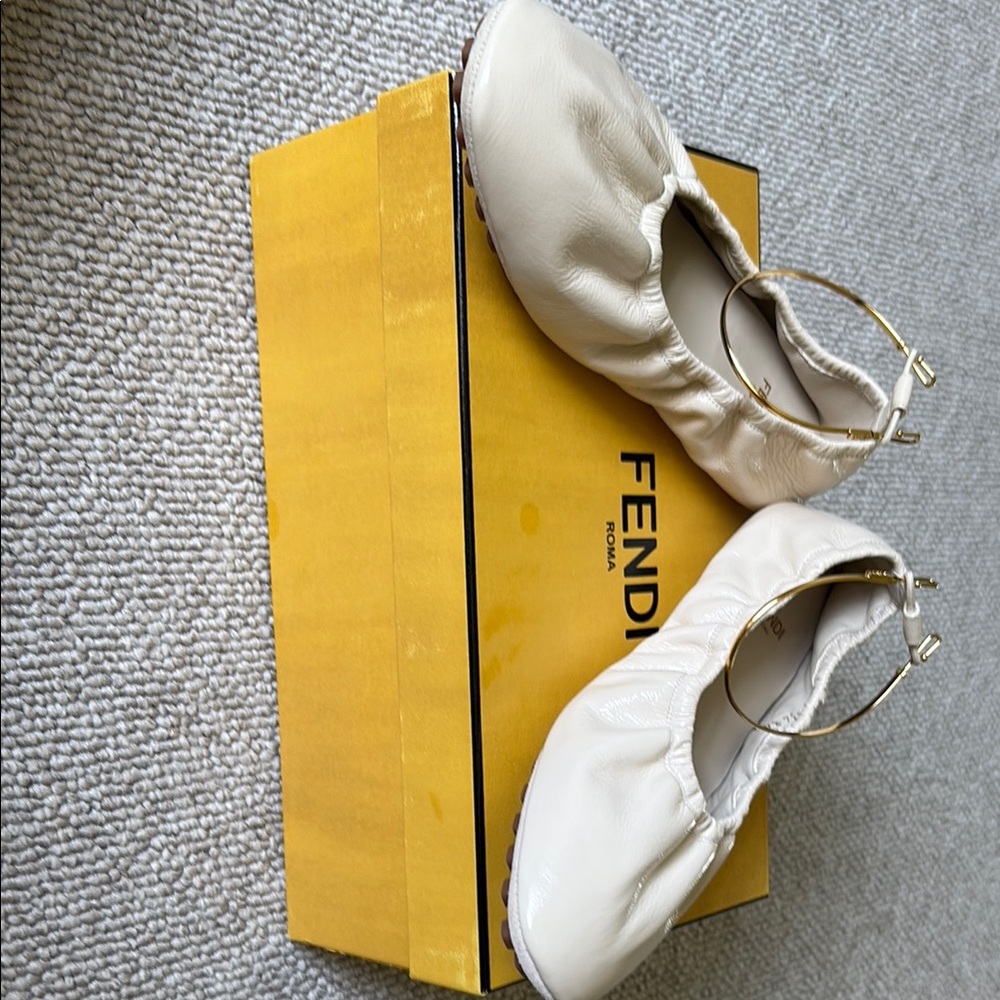 Fendi Ivory Leather Flats